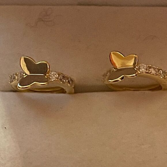 New Sterling silver 14k plated cubic zirconia butterfly earrings - Picture 4 of 5